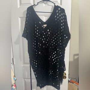 POL Black Crochet Swim Coverup